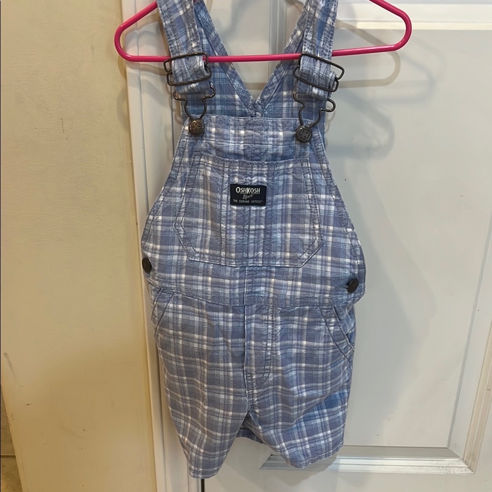 EUC-OshKosh B'gosh Blue Plaid Toddler Overalls